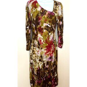 Lafayette 148 Abstract Floral Dress Sz 4 Bodycon Stretch Wool Blend Contemporary